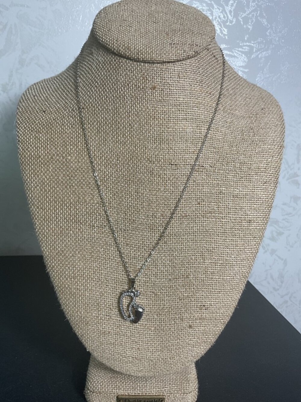 Silver Tone Mom & Baby Footprint CZ Pendant Necklace Newborn Keepsake Dainty Gif